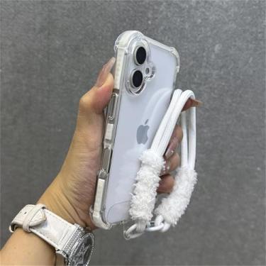 Imagem de HTVJFX Capa protetora para iPhone 13 Pro, transparente, com alça de pulso, à prova de choque e airbag (para iPhone 13 Pro/branco)