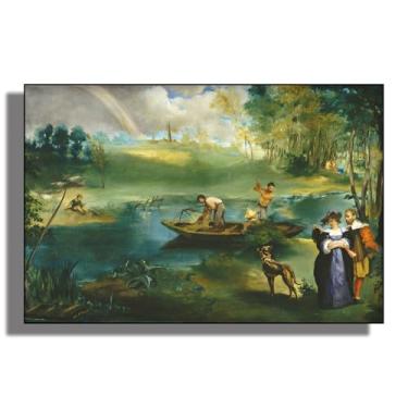 Imagem de OKRA Arte de parede em tela Manet - decoração de parede de pesca - Pintura a óleo de paisagem - Móveis elegantes e itens decorativos para banheiros, quartos e cozinhas. Sem moldura. 12 x 18 pol/30 x