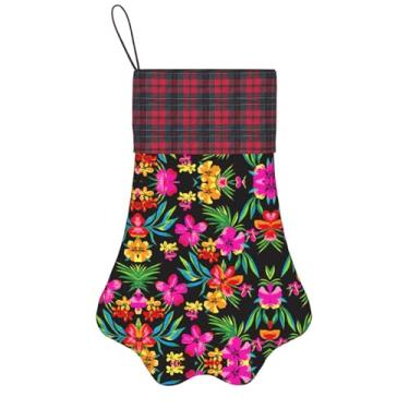 Imagem de SKKNT Meias de Natal com estampa de flores havaianas para animais de estimação, decoração de Natal, cães, gatos, árvores, doces, presente conveniente