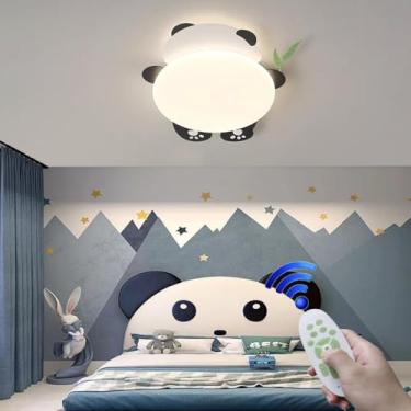 Imagem de Luminária de teto moderna e dimerizável em LED para quarto infantil, com design criativo e desenho animado em preto, com controle remoto, estilo panda, ideal para iluminação de quartos de be