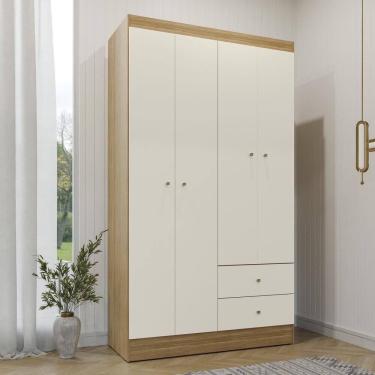 Imagem de Guarda Roupa Solteiro 4 Portas 2 Gavetas Vesta - Freijó-off White