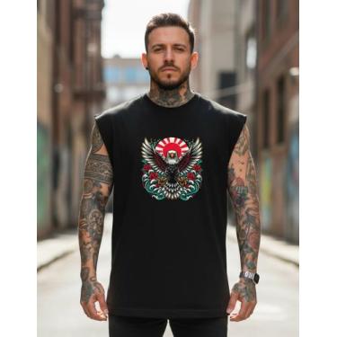 Imagem de Regata Oversized Machao Aguia Rosas Algodão Premium Verão - AL7, Preto