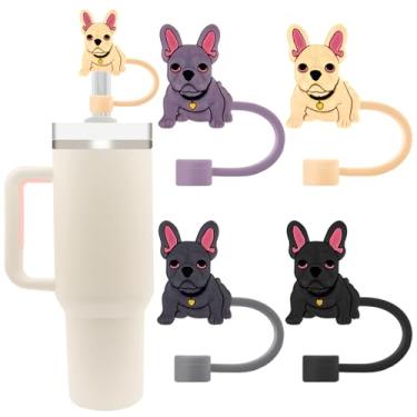 Imagem de Capas de palha de silicone fofas para copos Stanley 20/30/1,134.0 g - 10 mm/0,4 pol. Design de flores tampas à prova de poeira - Protetor reutilizável para canudos de 9-10 mm