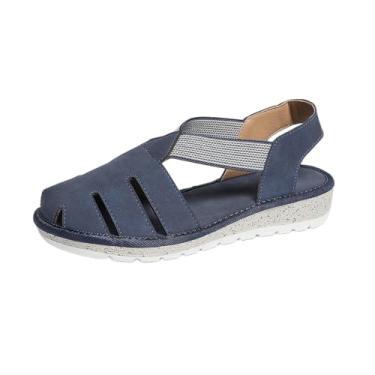 Imagem de Sandálias femininas primavera verão elástico cor sólida bico redondo bico aberto, sola macia respirável design plano para ocasiões casuais, Azul royal, 38