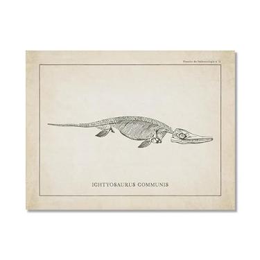 Imagem de Arte de parede de esqueleto de dinossauro vintage, paleontologia, pôsteres em tela, fósseis de dinossauro, impressões artísticas, esboços, fotos, decoração de quarto de menino (SKU7,16 x 20 pol. = (40