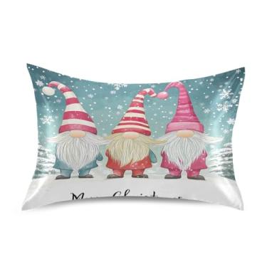 Imagem de Blueangle Linda fronha de cetim gnomo de Natal para cabelo e pele, fronha de seda, tamanho Queen (50,8 x 76,2 cm) - Capas de almofada de cetim refrescantes com fecho de envelope (191)
