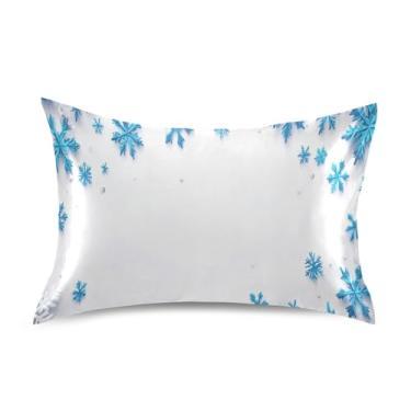 Imagem de Blueangle Fronha de cetim com flocos de neve caindo para cabelo e pele, fronha de seda, tamanho Queen (50,8 x 76,2 cm) - Capas de almofada de cetim refrescantes com fecho de envelope (52)
