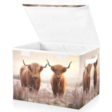 Imagem de Blueangle Cestos de armazenamento Cool Highland Cow com tampas, 42 x 32 x 30 cm, grande cesta organizadora dobrável para decoração de escritório e armário (557)