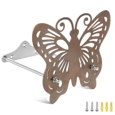 Imagem de Boersite Suporte de parede para mangueira de jardim – Suporte de mangueira decorativo de parede resistente de aço inoxidável com design de borboleta, suporte de mangueira de água à prova de ferrugem