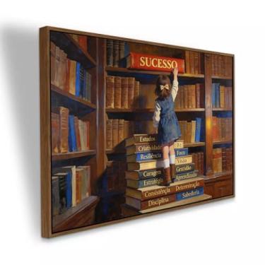 Imagem de Quadro Canvas Sucesso e Conhecimento Educação Estudo Motivacional 120x80 cm com Moldura Avelã