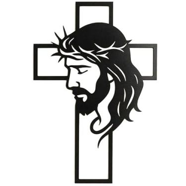 Imagem de WNXURT Jesus Cruz metal arte de parede presentes cristãos para mulheres preto religioso parede escultura fé cristã decoração de casa presente de Natal presente de simpatia de inauguração de casa 12,59