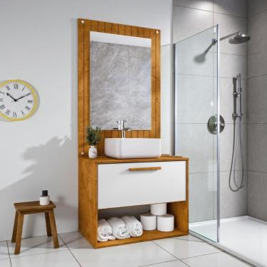 Imagem de Conjunto Gabinete Cuba Espelho Banheiro Naturalle Branco
