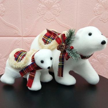 Imagem de Enfeite Ursinho Polar Natalino Cachecol Xadrez Dupla 11x18cm