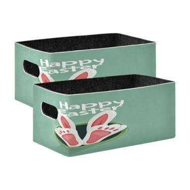 Imagem de xigua Conjunto de 2 caixas de armazenamento de orelhas de coelho de desenho animado, cubo de armazenamento dobrável, organizador de cestas de armazenamento para livros, prateleiras, armário