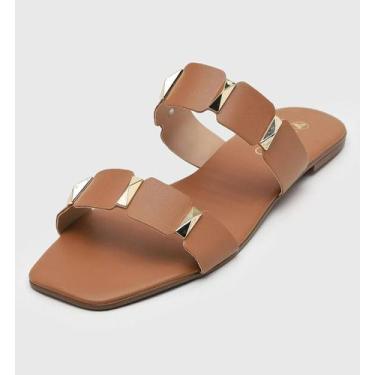 Imagem de Rasteira Via Uno Feminina Tiras Metalicas -, Caramelo, 37