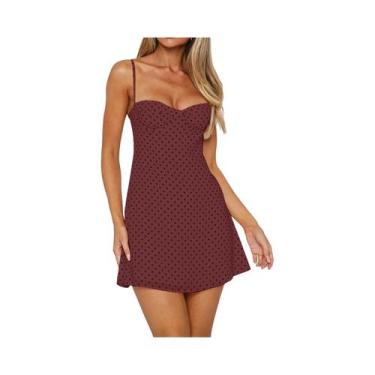 Imagem de Vestido Curto Feminino Retrô De Bolinhas Com Alças Finas E Costas Aber