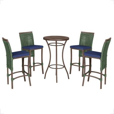 Imagem de Mesa Bistro E 4 Banquetas Roma Marrom, Corda Náutica 10 Verde