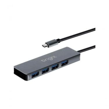 Imagem de Hub USB HB001 com 4 Portas USB 3.0 Tipo C 5GBPS Prata Bright