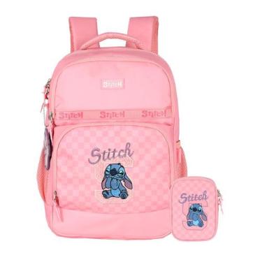 Imagem de Kit Escolar Lilo Stitch Mochila Costas + Estojo Box Original, Rosa