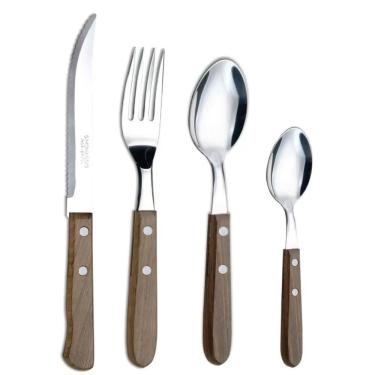 Imagem de Jogo de Talheres  Cucina Mia Cabo de Madeira 24pçs Faqueiro Simonaggio