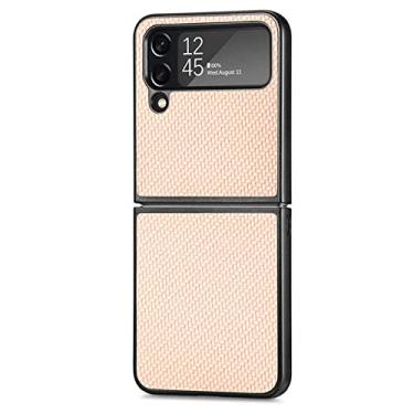 Imagem de Capa de telefone fina de fibra de carbono para Samsung Galaxy Z Flip4 5G Flip 4 Flip3 Flip 3 Capa anti-riscos para Samsung Z Flip4, cáqui, para samsung z flip