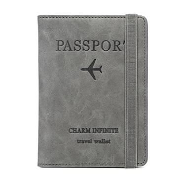 Imagem de Porta-passaporte para cartão de vacina com faixa elástica, carteira de pu couro com bloqueio de RFID, capa de viagem para passaporte/cartão de crédito/cartão de embarque/vacinação