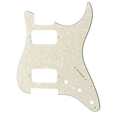 Imagem de Musiclily Pro 11 Furos Canto Redondo HH Escudo Strato 2 Humbuckers Pickguard para Guitarra Fender American/Mexican Standard Stratocaster, 4 Camadas Branco Envelhecido Perolado