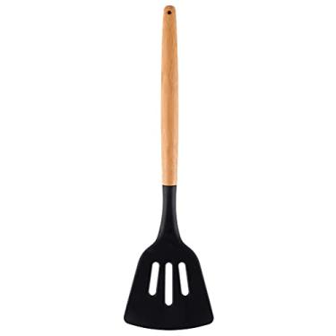 Imagem de Espátula Vazada em Bambu e Silicone Cor Preto Cozinha - Yoi