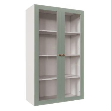 Imagem de Armário Aéreo 2 Portas 135cm com Porta de Vidro Arizona CabeCasa MadeiraMadeira Branco/Menta
