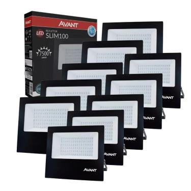 Imagem de Refletor Avant Led 100W Bivolt Preto 6500K 10 Unidades