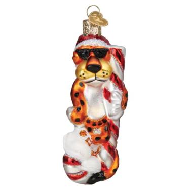 Imagem de Old World Christmas Chester Cheetah On Candy Cane Enfeite soprado de vidro para árvore de Natal