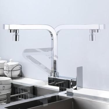 Imagem de Torneira de cozinha de 3 vias com filtro de água, torneira dobrável para água potável, saída dupla, pia de cozinha, torneiras misturadoras, cromada, modo duplo