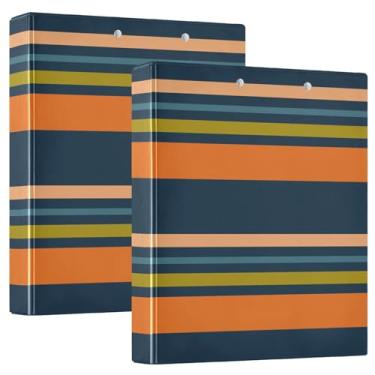 Imagem de Fichários de caderno de 3 anéis azul marinho com listras laranjas, fichários de caderno de 3,8 cm com capa de bolso, pacote com 1/2 fichários para escola, 200 folhas