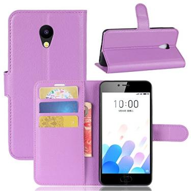Imagem de Capa carteira MEIZU A5, capa carteira flip de couro PU premium com compartimento para cartão, suporte e fecho magnético [capa interior à prova de choque de TPU] Compatível com MEIZU A5