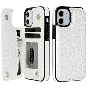 Imagem de HAOPINSH Capa para iPhone 12 Mini carteira com porta-cartão, capa flip traseira com estampa de leopardo branco de couro PU com suporte para cartões para mulheres e meninas, capa à prova de choque com fecho magnético duplo 5,4 polegadas