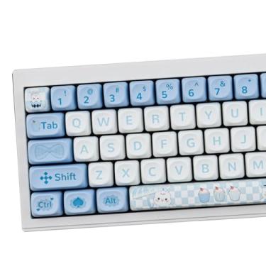 Imagem de SUEHIODHY PBT Conjunto de teclas Alice Rabbit perfil MOA azul branco teclas fofas 145 teclas teclado de sublimação de tinta personalizada para teclados mecânicos 60% 65% 70% 75% 100% Cherry MX