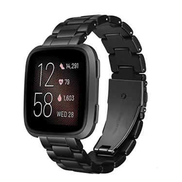 Imagem de Ayeger Pulseira de substituição para Fitbit Versa/Versa 2 Smart Watch/Special/Lite Edition, pulseiras de resina modernas, mulheres, homens, pulseira de substituição de metal aço inoxidável fivela ouro