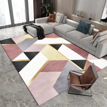 Imagem de Tapete geométrico de luxo leve, moderno, sala de estar, área grande, quarto, sofá, lavável à máquina, decoração, carpetes, flanela, 2.200 x 250 cm, 78,7 x 98 pol.