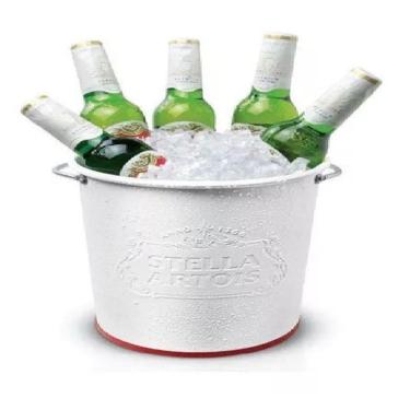 Imagem de Balde De Gelo Cerveja Stella Artois 5 Litros De Alúminio Com Desenho Alto Relevo - Branco