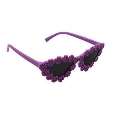Imagem de Óculos De Sol Infantil Triangular Fofinho Com flor Classico Blogueira 