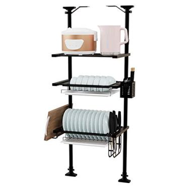 Imagem de Escorredor de louças pendurado sobre a pia, escorredor de pratos ajustável em altura entre armário e bancada resistente economia de espaço prateleira de armazenamento de suprimentos de cozinha, aço