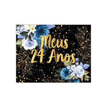 Imagem de Painel de Festa Horizontal 1,55 X 1,20 - Meus 24 Anos Floral Azul Efei