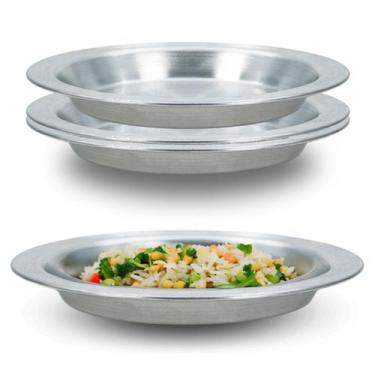 Imagem de Kit de 3 Pratos Infantis para Merenda Escolar Alumínio Resistente - Me