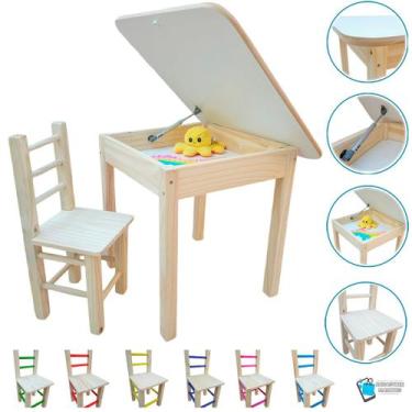 Imagem de Conjunto Mesa Infantil Madeira MDF Maciça Baú Com 1 Cadeira Premium  -