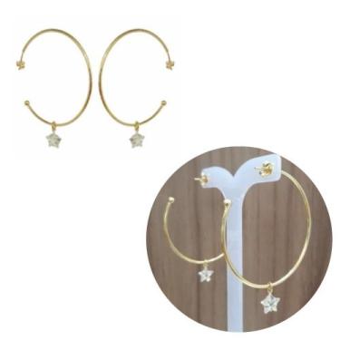 Imagem de Brinco Argola Pingente Estrela Zirconia Folheado Ouro - MIXFOLHEADOS