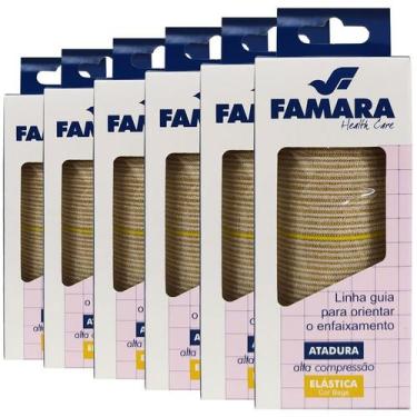 Imagem de Kit 6 Atadura Elástica Alta Compressão 10cm x 1,30m Cor Bege Famara