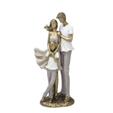 Imagem de Escultura Decorativa Casal e Filho Dourado e Branco - E. I.