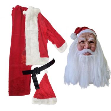 Imagem de Mascara Realista Roupa Papai Noel Fantasia Completa Natalina Minimalista Oculos Barba Luxo Comemoraçao