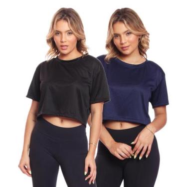 Imagem de Kit 2 Cropped Manga Curta Dry Fit Básico - Brás e Cia, Preto, Marinho,