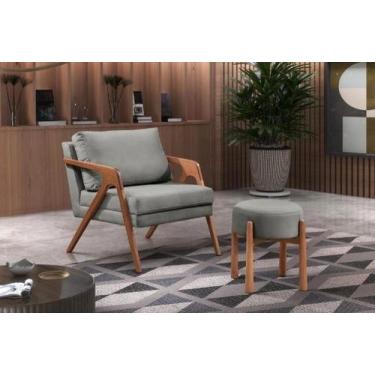 Imagem de Poltrona Decorativa Mona Luxo Madeira Maciça Linho Cinza - TH Decoraçõ